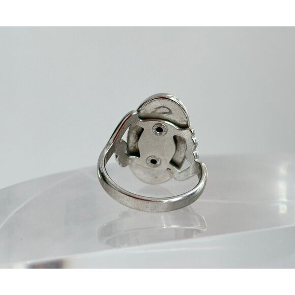 Vintage Silver Tone Abalone Mother of Pearl Mood Ring Green Hippie Ring Sz 7.75 - Picture 4 of 8